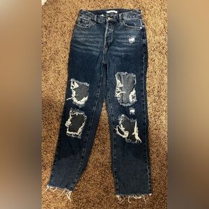 PacSun Eco Medium Blue Distressed High Waisted Straight Leg Jeans